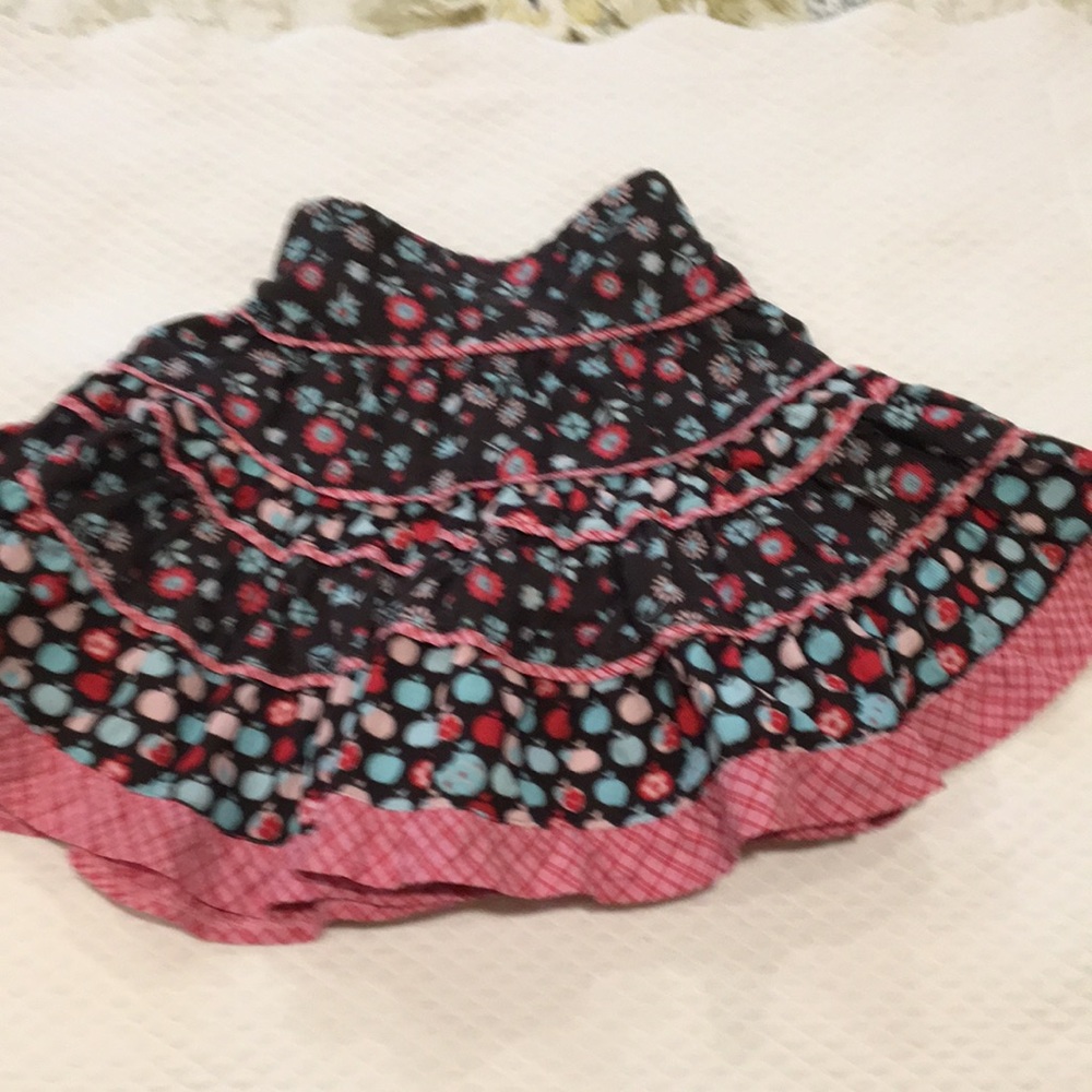 Pumpkin Patch girls ruffle corduroy skirt ribbon appliqué zip size 4 brown pink - Picture 2 of 6
